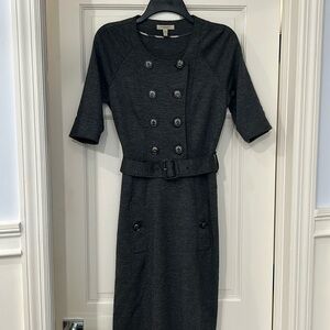Burberry Gray 100% Wool 3/4 Sleeve Dress with Belt.